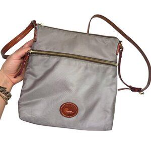 Vintage Dooney & Bourke Grey Nylon Crossbody Bag Leather Trim